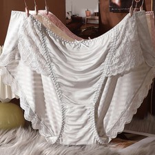 PlusSize Womens Panties Mid Waist Lace Bow Decor Briefs Seamless Soft Underpan