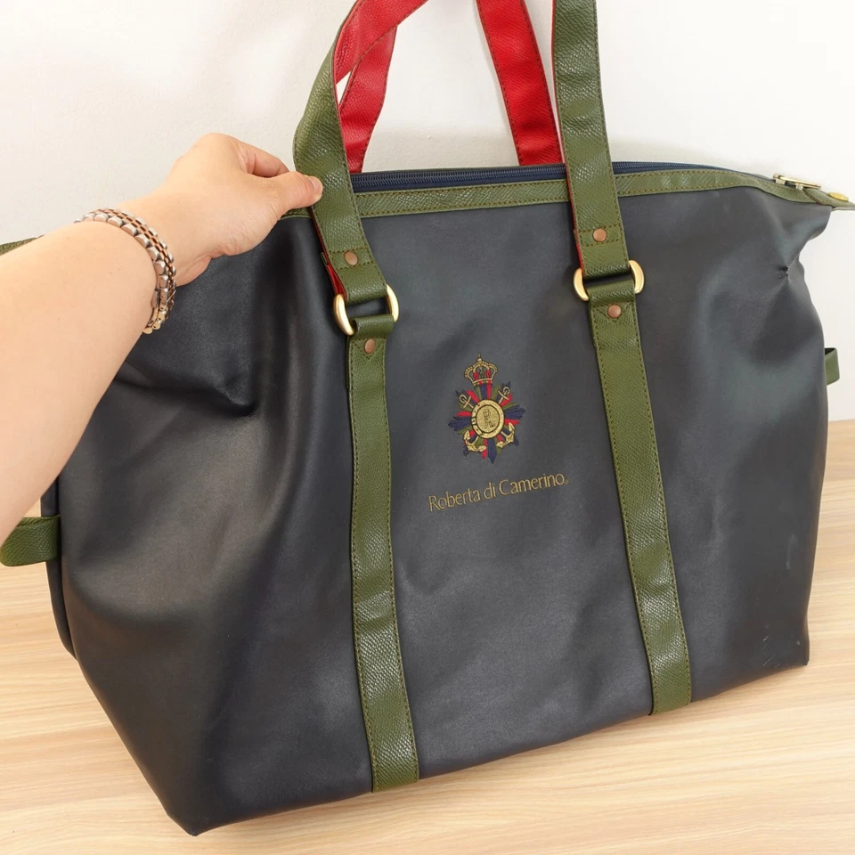 Bolso de Mano Azul Weekender XL Italiano Cartera de Viaje PVC VINTAGE Roberta Di Camerino Foto 3 de 4