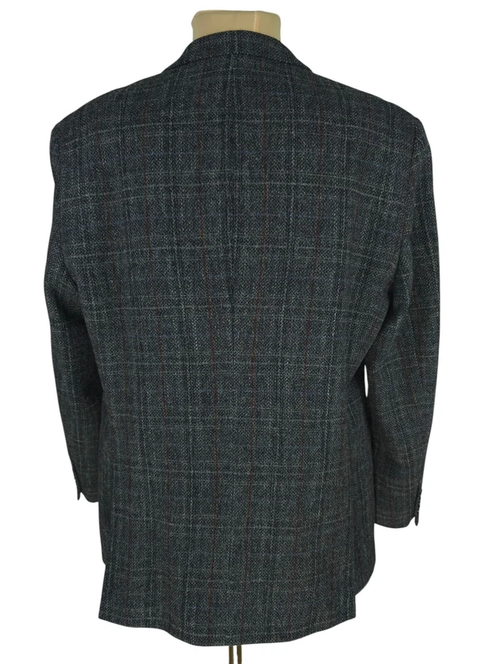 Harris Tweed Mens Gray Check Wool Blazer Jacket Size EU 54 / US 44 / XXL - Image 3 of 4