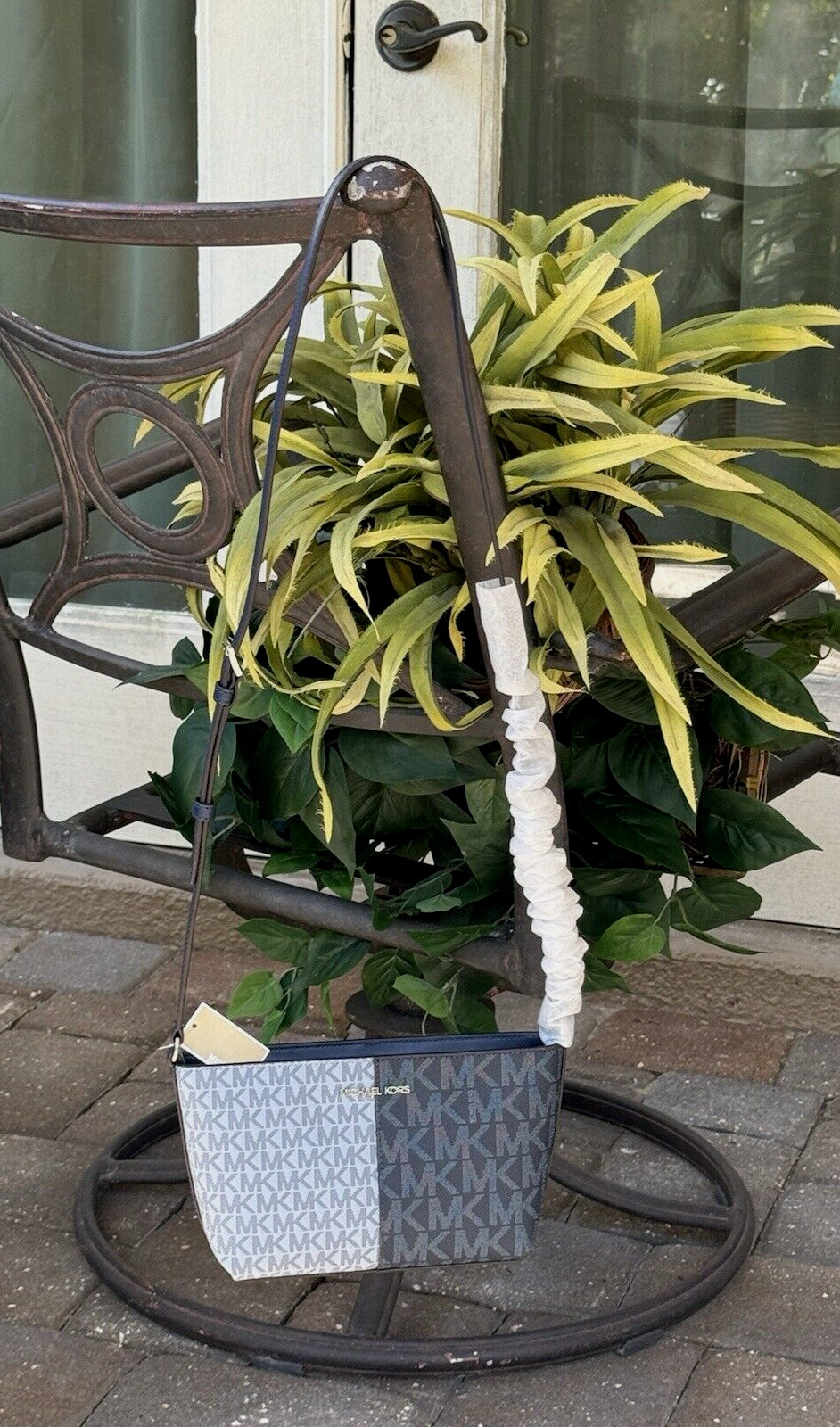 MICHAEL KORS JET SET SMALL TOP ZIP CROSSBODY BAG 2 TONE MK NAVY BLUE LOGO SILVER thumbnail 7