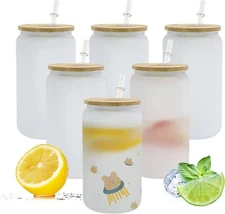 USA Warehouse sublimation Glass Cups Frosted 16oz Blanks Beer Can w/ Bamboo Lids