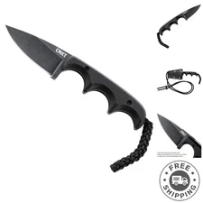 Compact Fixed Blade Knife: Minimalist Black Drop Point Neck Knife, Folts Util...