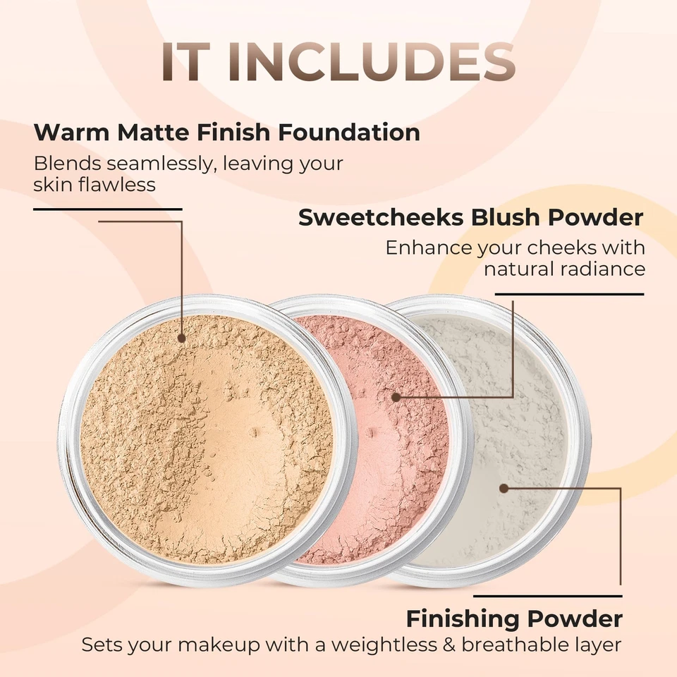 3pc FULL SIZE KIT Mineral Makeup Foundation Set Sheer Powder Bare Face Matte - Image 3 of 4