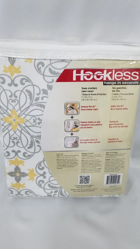 ЗАНАВЕСКА ДЛЯ ДУША БЕЗ КРЮЧКА ВЕРВИАНСКАЯ БЕЛАЯ СЕРАЯ ЖЕЛТАЯ ТКАНЬ без крючков НОВАЯ - Изображение 4 из 4