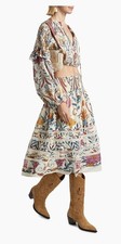 Farm Rio Midi Skirt Romantic Lightness Floral Flared Skirt Cream XS rrp £260