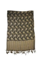 Gold Tan Black Soft Paisley Floral Scarf Wrap Shawl Indian 27x86 Boho Hippie