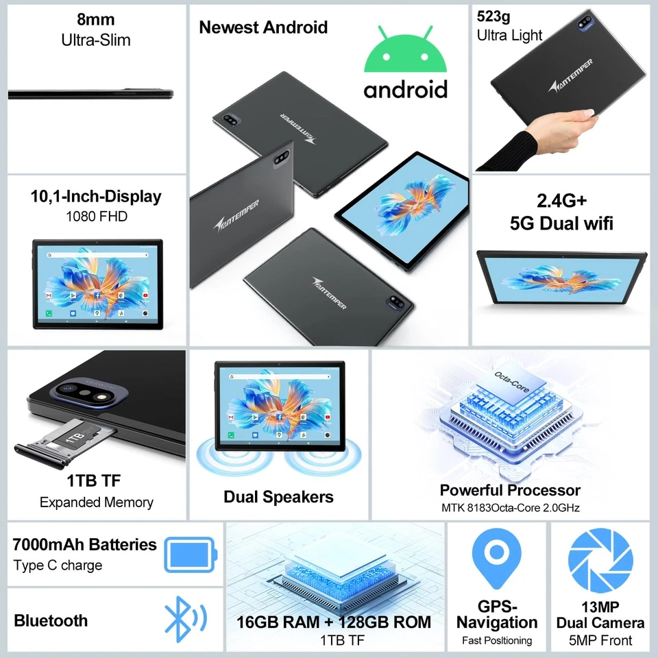 2025 Latest Android Tablet 10.1 Inch, 5G WiFi Tablets Mit 16GB RAM+128GB ROM(... - Image 2 of 4