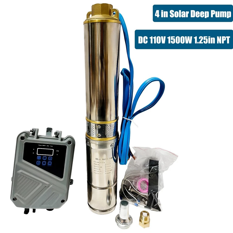 Bomba Solar 4" Bomba Sumergible DC 110V 1500W Diámetro Bomba de Pozo Profundo + Controlador MPPT Foto 2 de 4