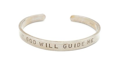 Sterling Silver 925 God Will Guide Me Cuff Bracelet 7.5''