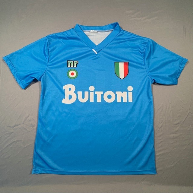 MARADONA 10 NAPOLI BUITONI RETRO FOOTBALL SHIRT BLUE ITALY