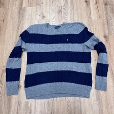 Polo Ralph Lauren Sweater Mens size Large Gray Striped Cable Knit Wool Cashmere