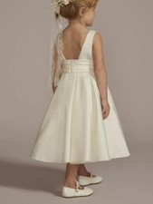 DB Studio Ivory White Satin Tea Length Ball Gown Flower Girl Dress 8