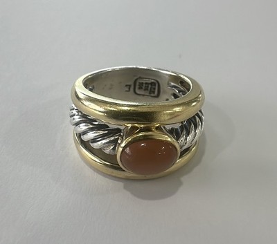 David Yurman Cocktailring zweifarbig 1,23 kt Mondstein Zopfband Größe 6