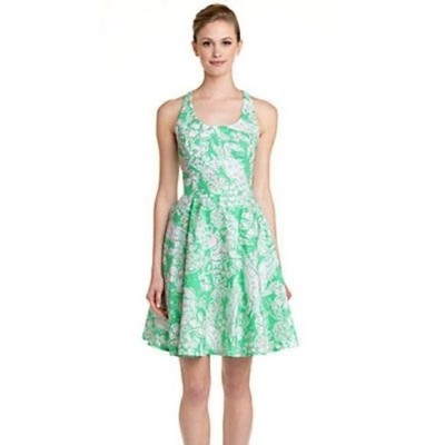 Lilly Pulitzer Zo Fit Flare Dress 4 Glenda Green Beach Bash