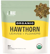 J MAC BOTANICALS Organic Hawthorn Leaf and Flower 16 oz Dried Hawthorne leaves