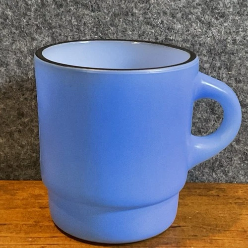 Vintage Anchor Hocking Fire King Ovenproof Stackable Blue Coffee Mug Cup USA EUC