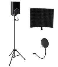 Recording Microphone Stand isolation shield with Heavy Tripod stand, Professi...