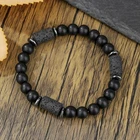 Men’s Bracelet Natural Stone Beaded Hematite Spacer Beads Lava Stone Bracelet