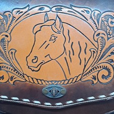 109. vintage leather western purse hand-tooled white lacing horse