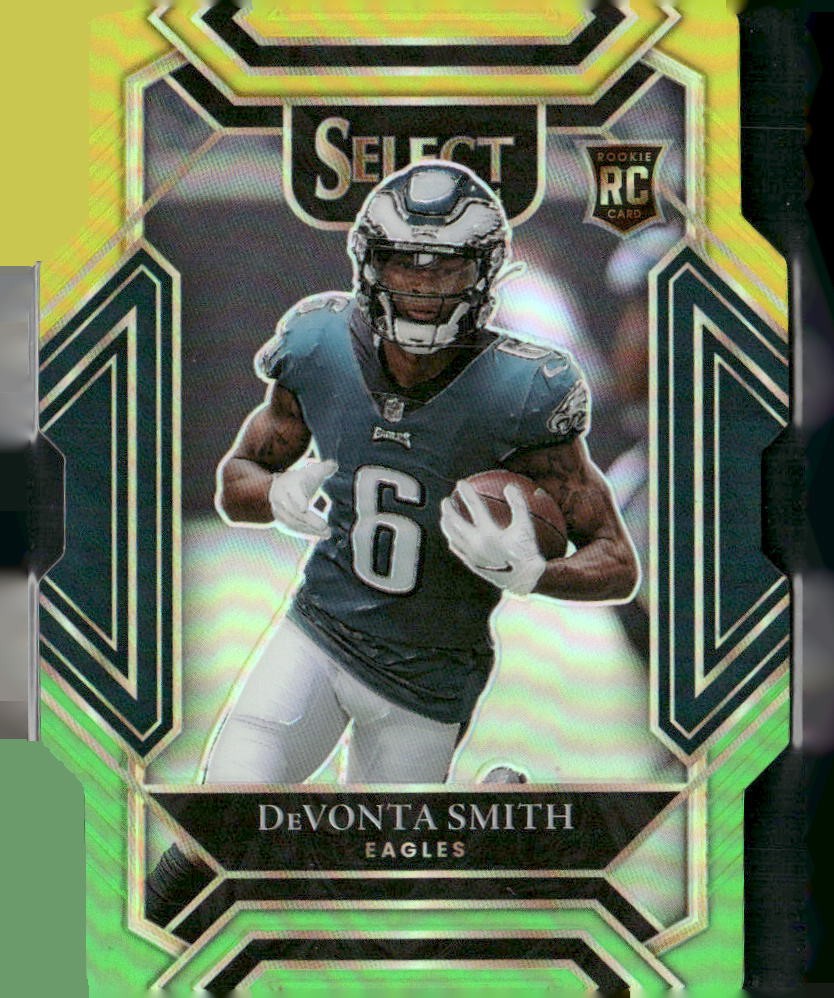 2021 Panini Select #249 DeVonta Smith Green and Yellow Prizm Die Cut
