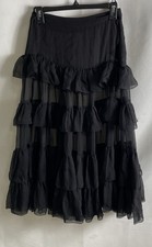 Prada Women's Black Tiered Ruffle Sheer Chiffon Skirt Made in Italy Sz 40