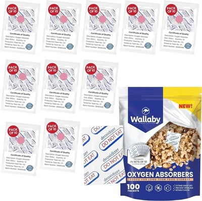 Wallaby 500cc Oxygen Absorbers 100 Ct for Long-Term Food Storage Mylar Bags