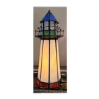 Vtg Tiffany Style Stained Glass Lighthouse Lamp, Blue Green Red White, 10"
