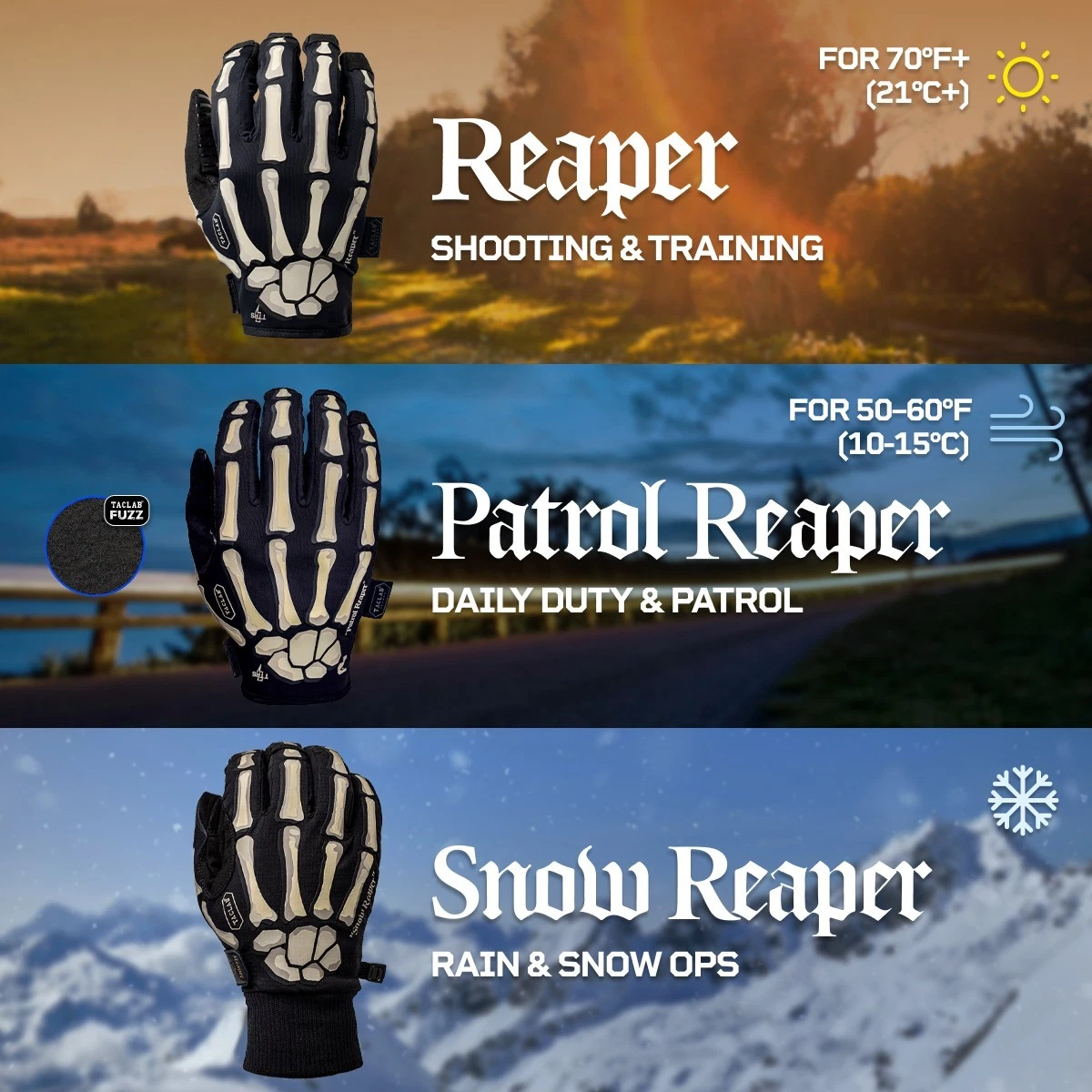 TACLAB All-Weather Reaper Bundle – 3-Pack Tactical Gloves (Reaper, Patrol, Snow)