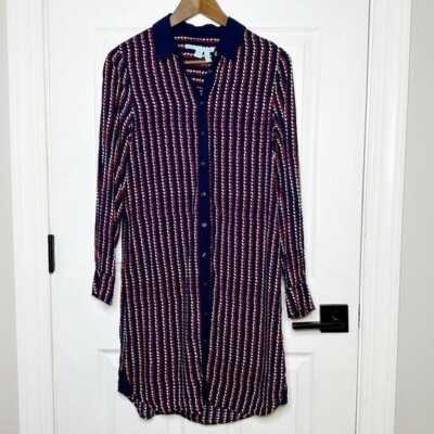 #ad DRAPER JAMES Long Sleeve Shirt Dress Navy Red Heart Print Size 6 Preppy $29.75