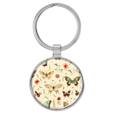 Enthoozies Retro Butterflies Tan Domed Keychain Backpack Pull - 1.5 x 3 Inches