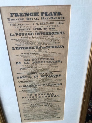1830 french play bill " mr bernard leon in le voyage interrompu " framed - Picture 2 of 3