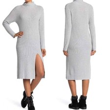 Abound Ribbed Mock Neck Slit Midi Sweater Dress in Light Grey M NEW