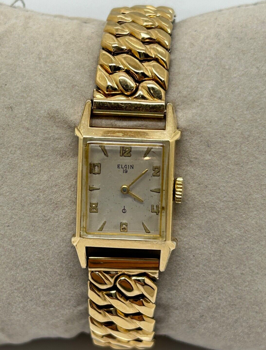 Vintage Elgin 19 Jewel Tank 10K Rolled Gold Speidel 10K GF Band