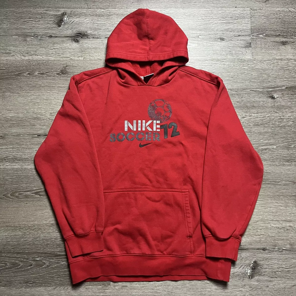 Vintage Y2K Nike Soccer 72 Hoodie Medium Double Sided Swoosh Silver Tag Ball