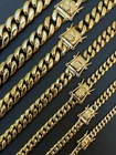 Miami Cuban Link Chain Necklace Bracelet 14k Gold Plated Stainless Steel 4-14mm