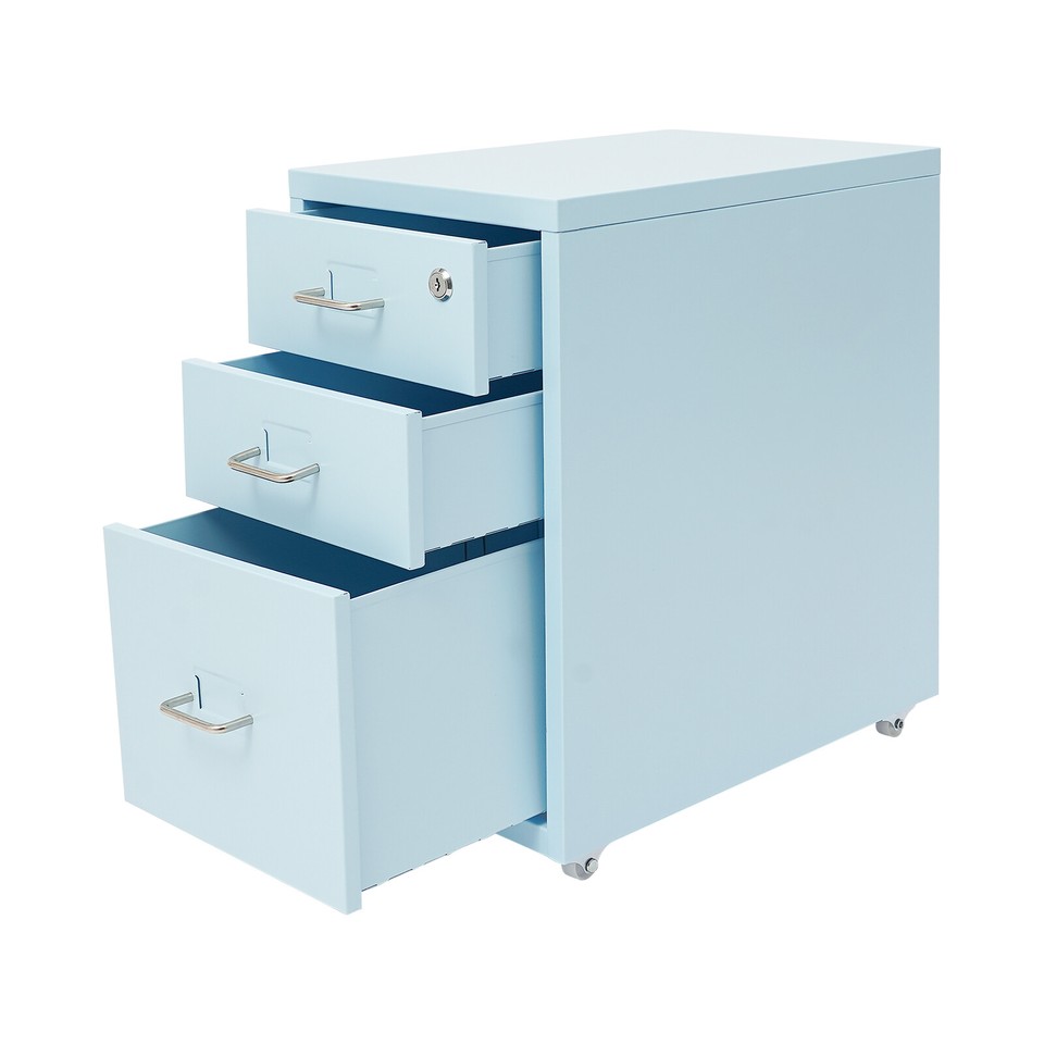 Blue Office Cabinet Filing Cabinet Storage 3 Drawers Lockable File ...