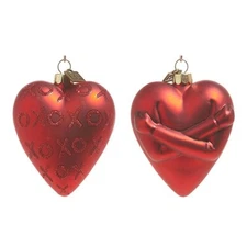 Raz Imports Blown glass Red Heart Ornament, Hugs/kisses, Eric Cortina, NWT