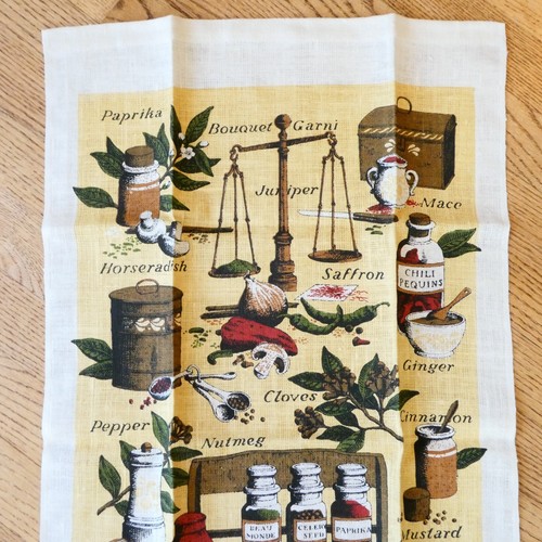 Kay Dee Handprints Linen Tea Towel Spice Shelf Sewell Jackson 17x30 in VTG NEW - Picture 3 of 7