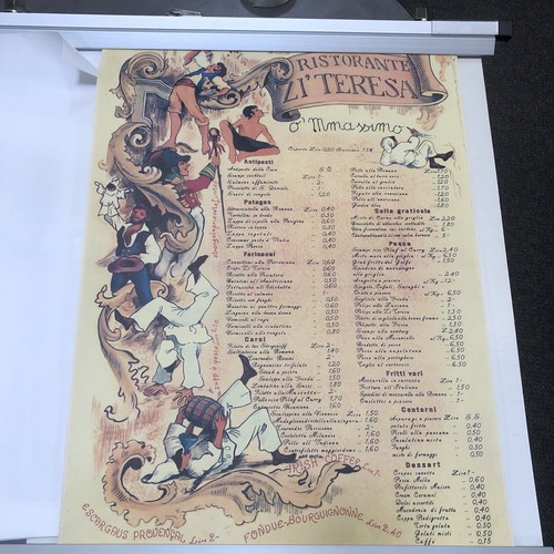 RISTORANTE ZI' TERESA MENU POSTER REPRINT TYPOGRAPH NAPOLI - PREOWNED