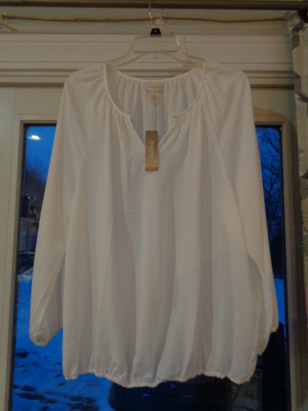 Women's Blouse-Peasant  Semi Sheer long sleeve  NWT Antique White Sz 2 Chico's 