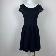 Love...ady Dress Womens Extra Small Mini Fit and Flare Lace Goth Skater Black