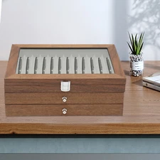 Walnut Wood Fountain Pen Display Case Holder Pen Display Box Storage Pen 34Slots
