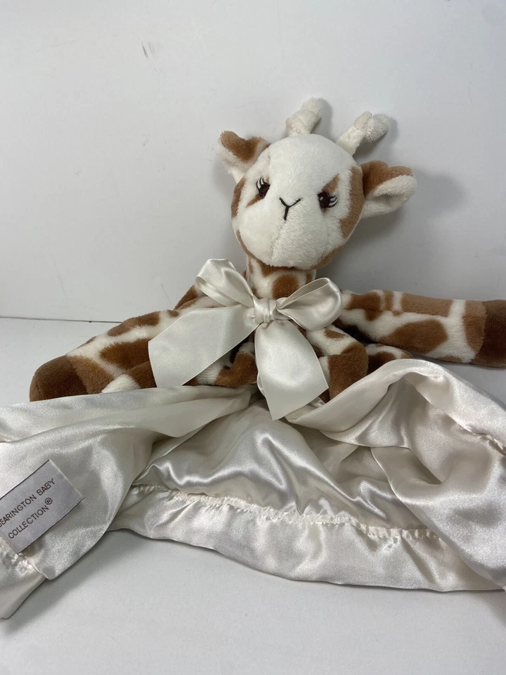 Cobertor de segurança Bearington Baby marrom e branco girafa Lovey forrado de cetim 16 pol - Imagem 3 de 4