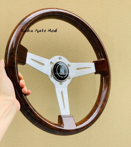 NARDI Classic 350mm Steering Wheel Mahogany Wood with Brushed Aluminum Finish - Picture 7 of 7