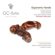 Replacement Ergonomic Wooden Handle for GC-Artis Walking Stick Cane w/o a shaft