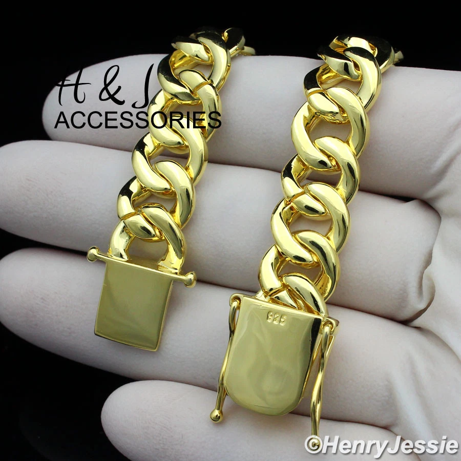 BRAZALETE DE PLATA ESTERLINA 925 DE 8,5" PARA HOMBRE CHAPADO EN ORO CIRCONITA CÚBICA DE MIAMI*GB12 Foto 3 de 4