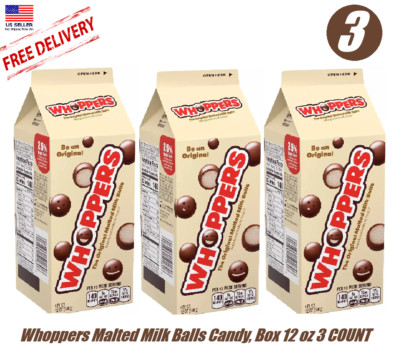 Whoppers Malted Milk Balls Candy, Box 12 oz Pack of 3
