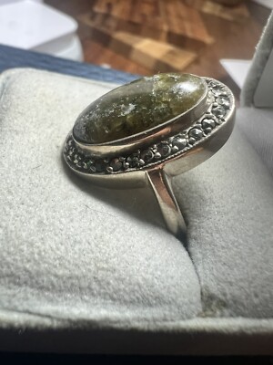 925 Sterling Silver - Green Turquoise Like (?) Ring Sz 8.5 #8834