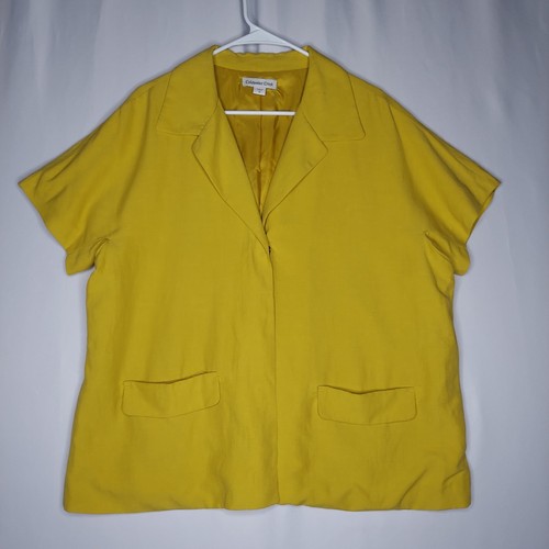 Coldwater Creek Jacket Womens 18 Gold Silk Linen Collar Short Sleeve 1-Snap - Picture 8 of 8