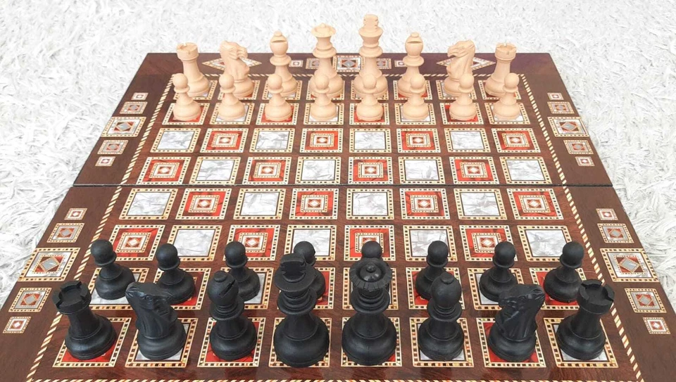 3in1 Backgammon Schach und Dame klappbar Board und alle Stücke enthalten 48cm - Bild 2 von 4